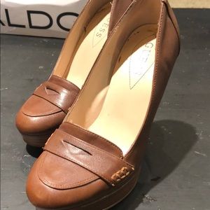 GUESS platform penny loafer heels